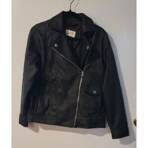 Universal Thread Womens XS Oversized Faux Leather Moto Jacket Black Biker Zip